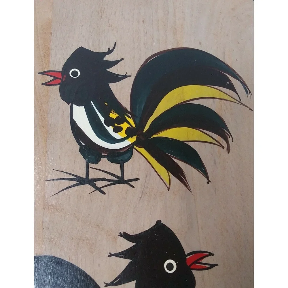 VTG Wooden Colorful Hand Painted Cutting Board Handle WOODPECKERS Japan READ